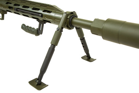 Large-caliber sniper rifle. Weapon for long-range shooting. Isolate on a white background.の写真素材
