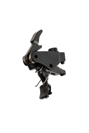 Shock trigger for gun isolate on white background. Gun trigger. Repair spare part.