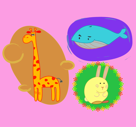 A jirafe, a whale and a rabbitのイラスト素材