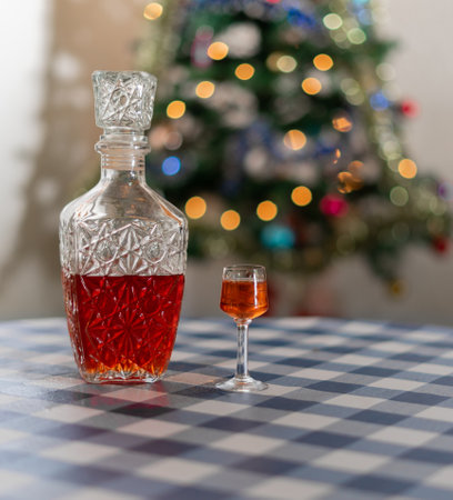 Homemade strawberry liqueur served in a crystal glass