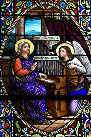 stained glass window with biblical imageのeditorial素材