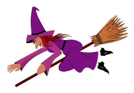 Witch on a broom - illustrationの写真素材