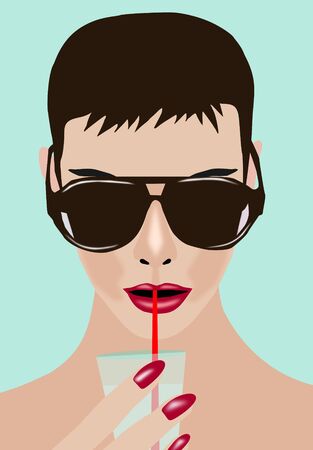 Portrait of a beautiful girl with a drinkの写真素材