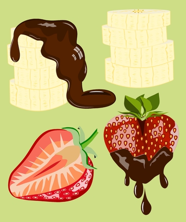 Strawberry and banana dipped in chocolateの写真素材