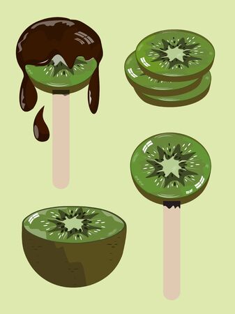 Sliced kiwi with chocolateの写真素材