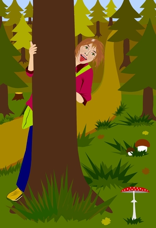 Fun on a trip to the woodsの写真素材