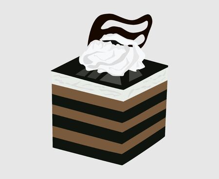 Cake with whipped cream and chocolateの写真素材