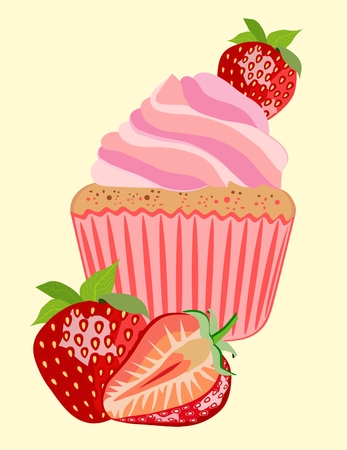 Cake with cream and strawberriesの写真素材