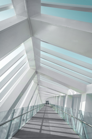 Dubai Water Canal, Dubai, United Arab Emirates - Jan.26, 2018: Inside the Amazing Bridge - Spiral. Perspectiveのeditorial素材
