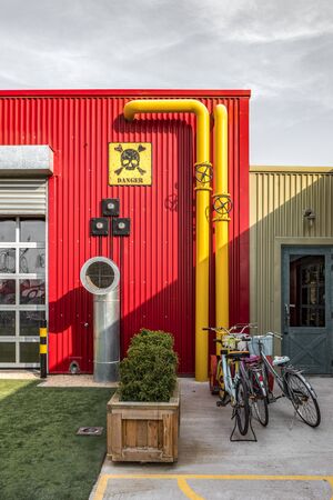 Street Food - LAST EXIT, Dubai, Sheikh Zayed Road, United Arab Emirates - Sep.1, 2017: Colorful Industrial Architectureのeditorial素材