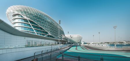 Yas island, Abu Dhabi, United Arab Emirates - Jun.23, 2018: Yas Viceroy Hotel is built across the F1 Yas Marina Circuit. It is known as one of the icons of Abu Dhabi and has a very futuristic design.のeditorial素材