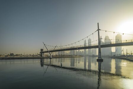 View of the Downtown at Dawn from the Side of the Dubai Water Canal, Dubai, Jan.2018の写真素材