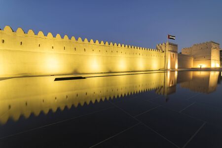 Qasr Al Muwaiji, Al Ain, United Arab Emirates - Jan.5, 2018: The Palace of His Highness Sheikh Khalifa bin Zayed Al Nahyan, President of the UAE â has been restored and reopened to the public as a museum and permanent exhibition. External Defensive Wallのeditorial素材