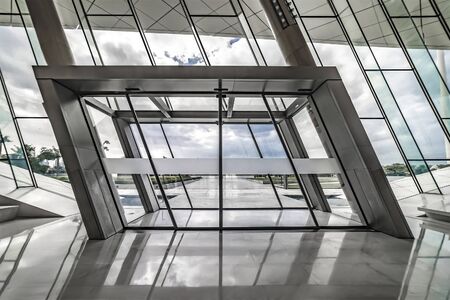 Union Museum, Etihad, Dubai, United Arab Emirate - Jan.4, 2018: Main Entrance to the Etihad Museum, Sliding Glass Doors, Modern Interiorのeditorial素材
