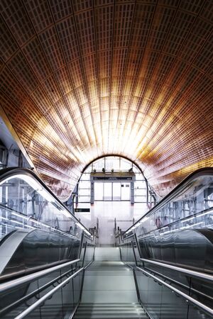 Jumeirah Lake Towers Metro Station, Dubai, United Arab Emirates - Aug.10, 2018: Modern design of...