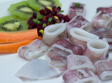 calamari, calamari ring, color photo, cool, cut, delicacy, food, fresh, gourmet, horizontal, ice,...