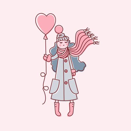 Girl with a ball, illustrationのイラスト素材