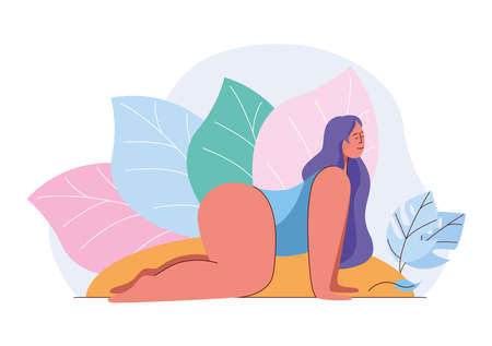 illustration of international yoga day, 21 June- yoga body posture, Woman practicing yoga.vector illustration.のイラスト素材