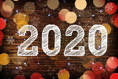 2020. Texture of dark wood and figures by 2020. New year background