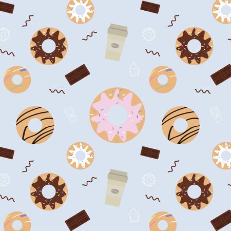 seamless pattern with sweets. Coffee and donuts textureのイラスト素材