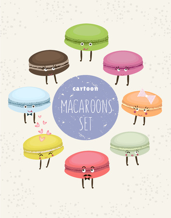 Cartoon cupcakes set. cupcakes collection with eyes and smiles. Cute cupcake charactersのイラスト素材