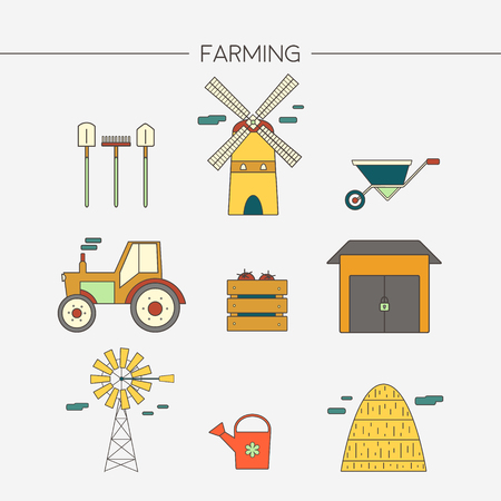 Farming harvesting and agriculture decorative icons set . Vector illustration.のイラスト素材