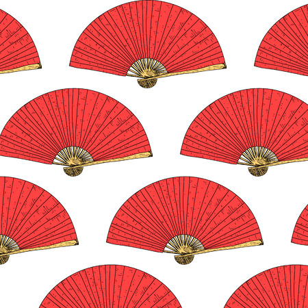 East seamless pattern. Vector hand drawn Japanese fan backgroundのイラスト素材