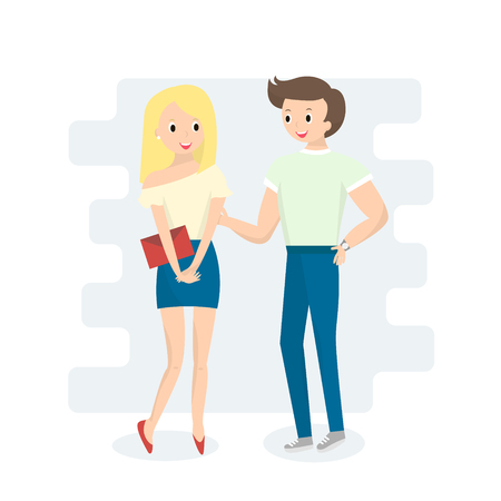 Young  beautiful  smiling couple. Woman and man standing together. Flat style vector illustration.のイラスト素材