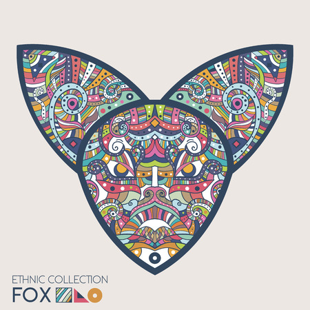 Ethnic colored head of the fox. High detailed Patterned head of the fox. Decorated Fox head. Vector Illustrationのイラスト素材