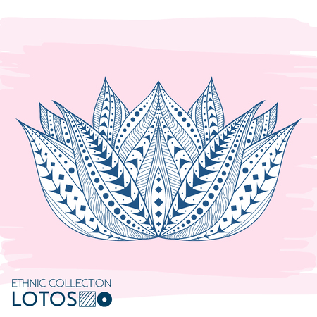 Lotus flower ethnic, tribal style. Boho print. Trendy high detailed cactus. Perfectly look on t-shirt, bags, fabric, etc. Vector Illustrationのイラスト素材