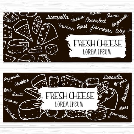 cheese banners set. Template for cheese shop,organic food, etc.illustrationのイラスト素材