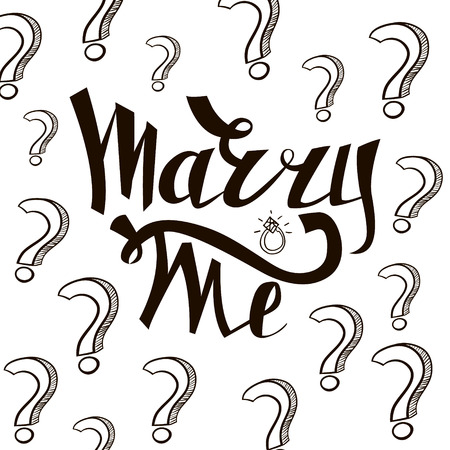 Marry Me card with marriage proposal. Engagement party invitation. Romantic unique lettering . Illustrationのイラスト素材