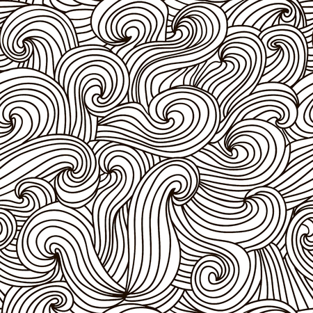 Seamless wave  pattern. Monochrome abstract waving curling lines. Perfectly look on fabric, textile, etc. Illustrationのイラスト素材