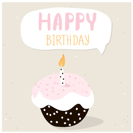 Cute cupcake with happy birthday wish. Greeting card template. Creative happy birthday background. Vector Illustrationのイラスト素材