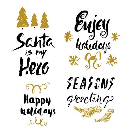 Hand drawn holiday lettering. Christmas collection of unique lettering for greeting cards, stationary, gift tags, scrapbooking, flyers, invitations. Vector Trendy xmas design elements.のイラスト素材
