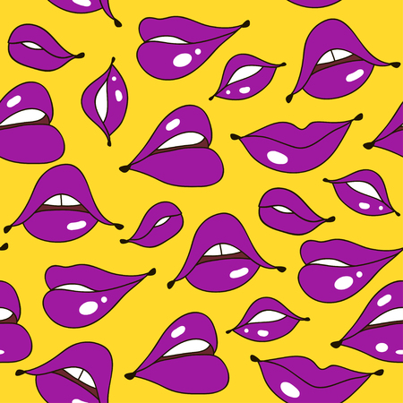 Lips seamless pattern in retro color style. Trendy fabric backdrop, textile background. Vector Illustrationのイラスト素材
