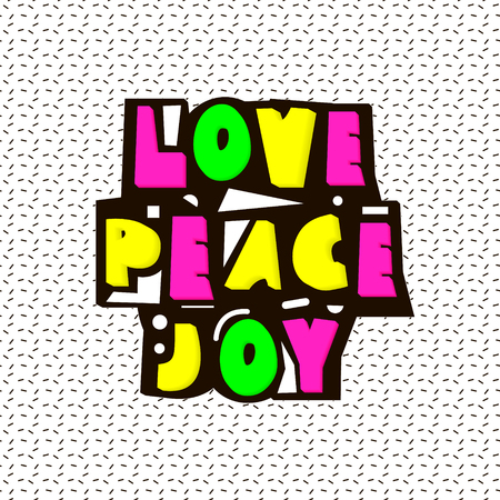 Love,peace,joy text. Background with neon letters. Vector Illustrationのイラスト素材