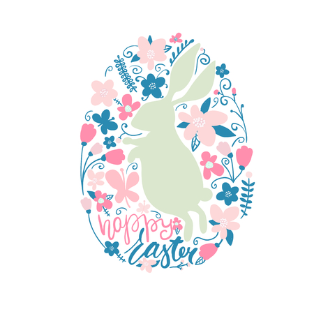 Hello Easter. Decorative floral wreath isolated on white.Greeting background.Vector Illustrationのイラスト素材