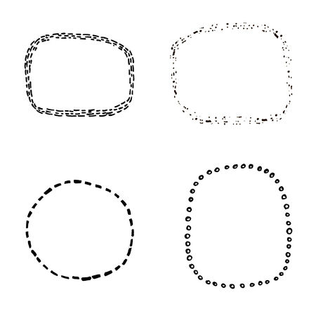 Set of four hand sketched decorative frame. Vector hand drawn frames isolatedのイラスト素材