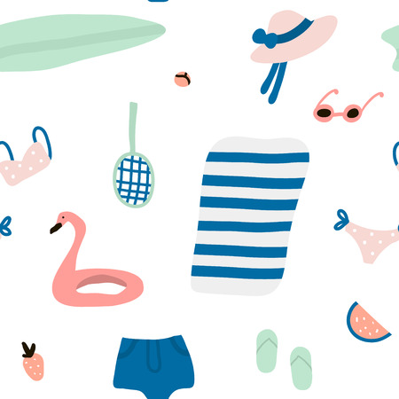 Seamless pattern with summer elements. Minimalistic vector texture in retro style.のイラスト素材
