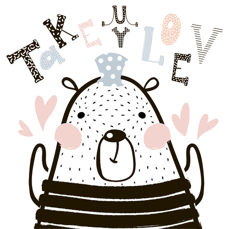 Cute cartoon bear in scandinavian style. Childish print for nursery, kids apparel,poster, postcard. Vector Illustrationのイラスト素材