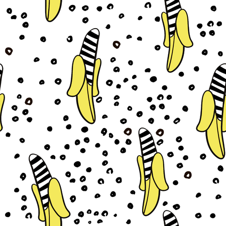 Banana fruit seamless pattern. Creative background with hand drawn shapes. Great for kids fabric, textile, Vector Illustrationのイラスト素材