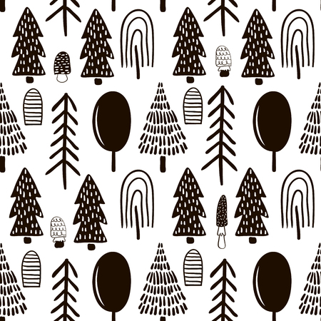 Monochrome seamless pattern with trees. Childish texture for fabric, textile.Vector Illustrationのイラスト素材