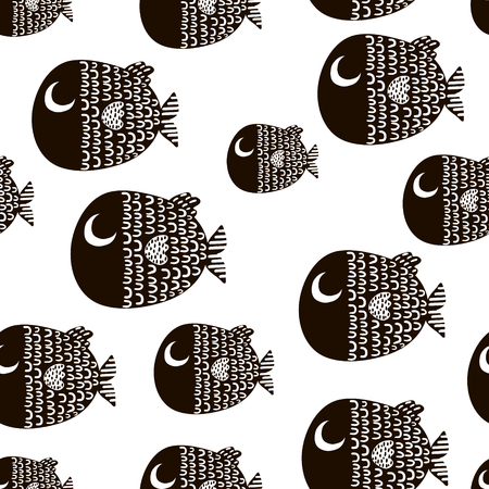 Seamless pattern with cartoon fishes. Scandinavian Childish texture for fabric, textile. Vector backgroundのイラスト素材