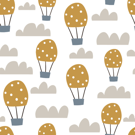 Childish seamless pattern with hot air balloon in the skyのイラスト素材
