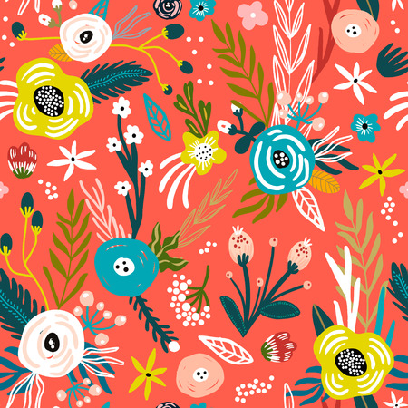 Seamless pattern with flowers,palm branch, leaves. Creative floral texture. Great for fabric, textile Vector Illustrationのイラスト素材