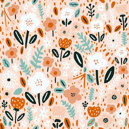 Seamless floral pattern with branches, berries and leaves. Creative blooming texture. Great for fabric, textile Vector Illustrationのイラスト素材