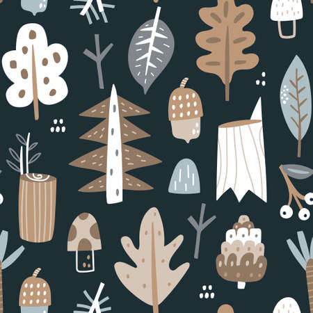 Woodland seamless pattern. Trendy forest texture perfect for textile, fabric, apparel,...