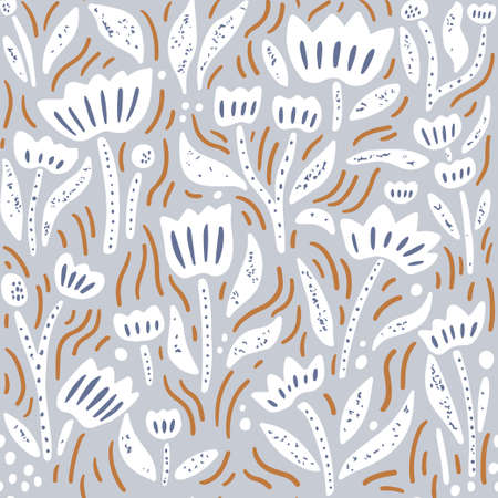 Seamless scandinavian floral pattern. Creative hight detailed flower texture with florals, berries, leaves. Great for fabric, textile vector illustration.のイラスト素材