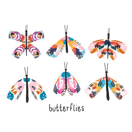 Creative artistic watercolor set of moths and butterflies. Vector illustrationのイラスト素材